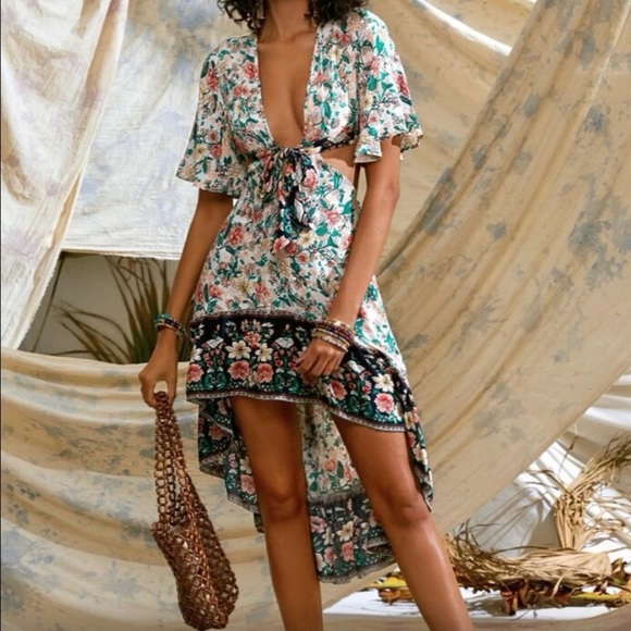 SHEIN Dresses & Skirts - Shein Hi-low Floral Front tie Cutout Maxi Dress size Small